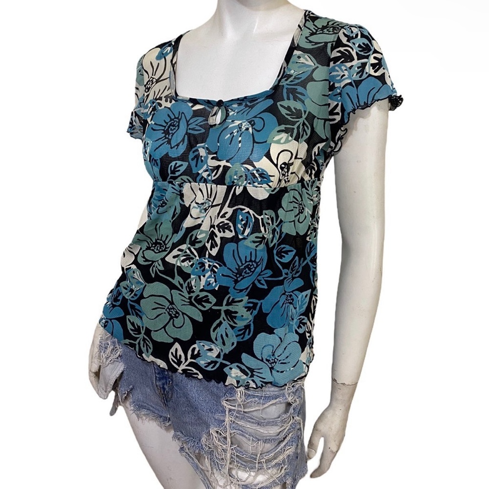 Vintage Y2K Apt. 9 Sheer Floral Print Square Neck Top Sz PM